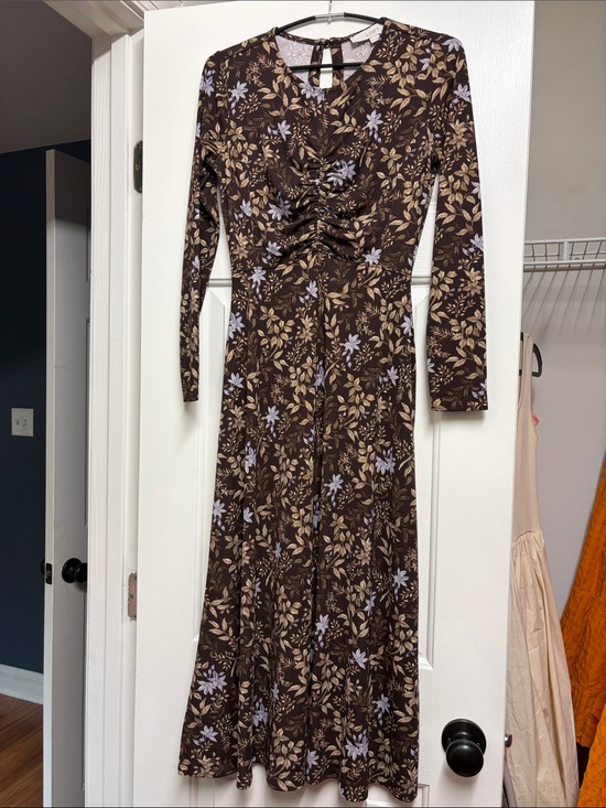 LOFT Dresses & Skirts - Loft Floral Ruched Front Long Sleeve Maxi Dress - Brown Floral